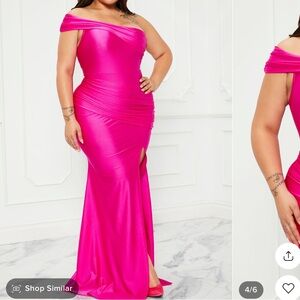 Fashion nova fuchsia, formal one off the shoulder dress size  1X